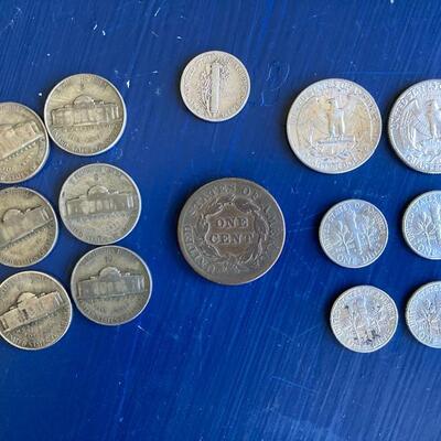 14 piece Vintage US Coin Collection with 1837 Large Cent, 1939 Mercury Dime and 1964 AU Quarters and Dimes 