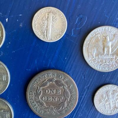 14 piece Vintage US Coin Collection with 1837 Large Cent, 1939 Mercury Dime and 1964 AU Quarters and Dimes 