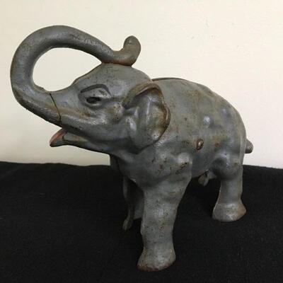 Vintage Cast Iron Elephant Coin Bank with Original Paint 8â€
