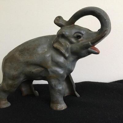 Vintage Cast Iron Elephant Coin Bank with Original Paint 8â€