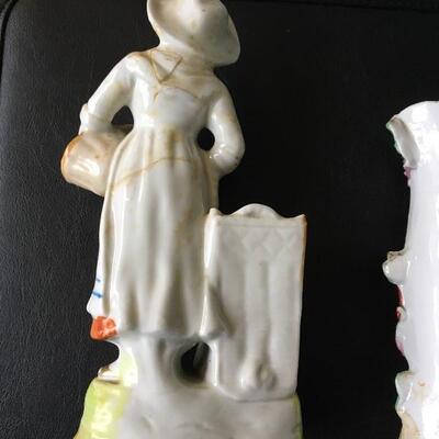 Pair of Antique Porcelain Figural Bud Vases 8â€ & 6.5â€