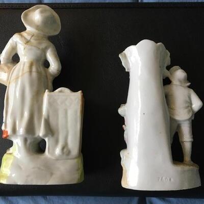 Pair of Antique Porcelain Figural Bud Vases 8â€ & 6.5â€