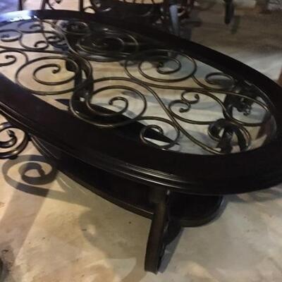 Matching Metal and Glass Coffee Table and Side Table Set