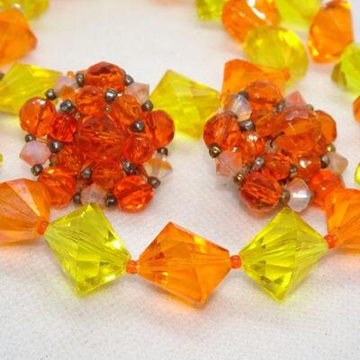 WESTERN GERMANY Tangerine & Lemon Colored Acrylic Necklace & Earrings - RESERVE 