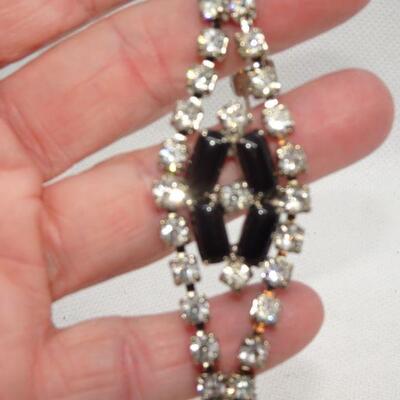 Black Tie Affair - Black Glass & White Rhinestone Bracelet & Clip Earrings - Reserve