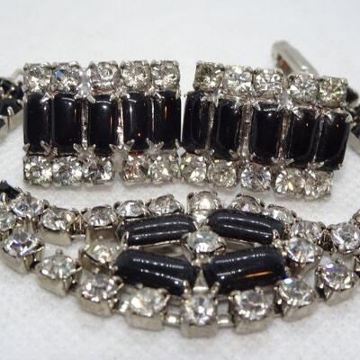 Black Tie Affair - Black Glass & White Rhinestone Bracelet & Clip Earrings - Reserve