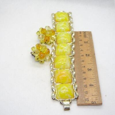 Lemon Tart Yellow Thermoplastic Bracelet & Beaded Clip Earrings - Reserve
