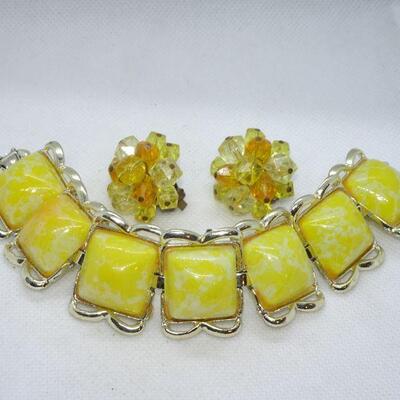Lemon Tart Yellow Thermoplastic Bracelet & Beaded Clip Earrings - Reserve