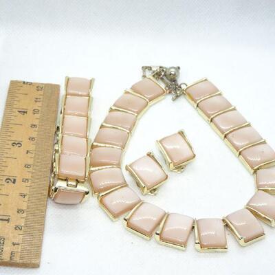 Vintage Kramer Square Champagne colored Thermoplastic jewelry set - Reserve 
