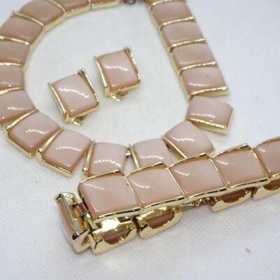 Vintage Kramer Square Champagne colored Thermoplastic jewelry set - Reserve 