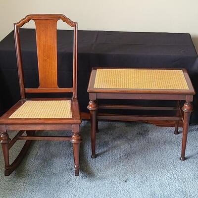Lot 154: Antique Caned Rocker and Bench