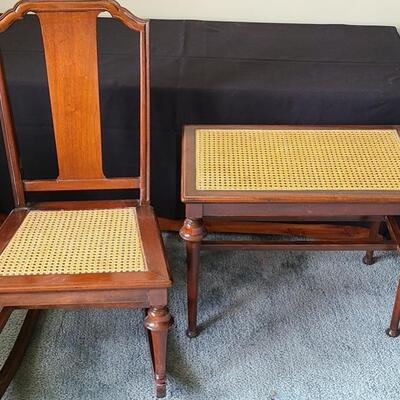 Lot 154: Antique Caned Rocker and Bench