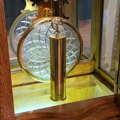 Lot 126: Ridgeway Oak Grandfather Clock w/ Glass Pendulum