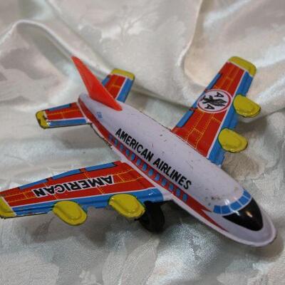 Vintage American Airlines tin friction airplane toys, Made in Japan