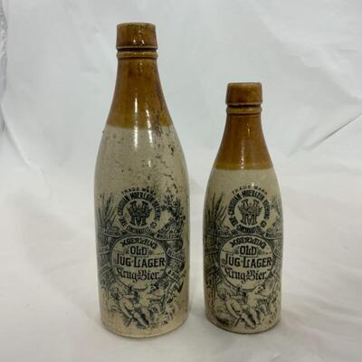 -24- VINTAGE | Old Jug Lager | Two Stoneware Bottles 