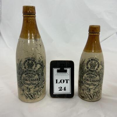 -24- VINTAGE | Old Jug Lager | Two Stoneware Bottles 
