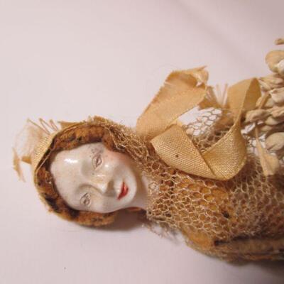 Bisque Antique Head with Straw Body Doll 1900's 7" 