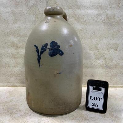-25- ANTIQUE | 1880s Flower Design | 2 Gallon Beehive Jug | Salt Glaze