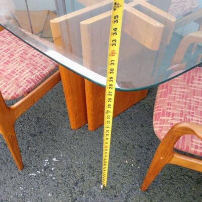 Lot #16  Danish Modern Thick Beveled Glass Dining Room TABLE w/ Teak Base