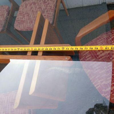 Lot #16  Danish Modern Thick Beveled Glass Dining Room TABLE w/ Teak Base
