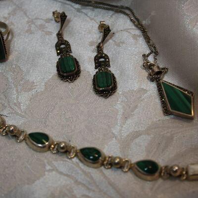 Malachite & stone sterling jewelry lot