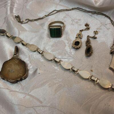 Malachite & stone sterling jewelry lot
