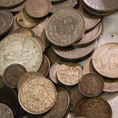 Vintage mixed foreign silver tone coins