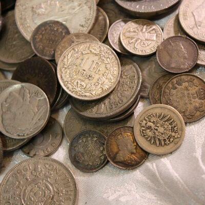 Vintage mixed foreign silver tone coins