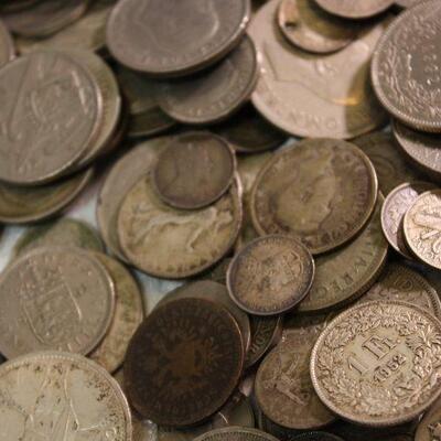 Vintage mixed foreign silver tone coins