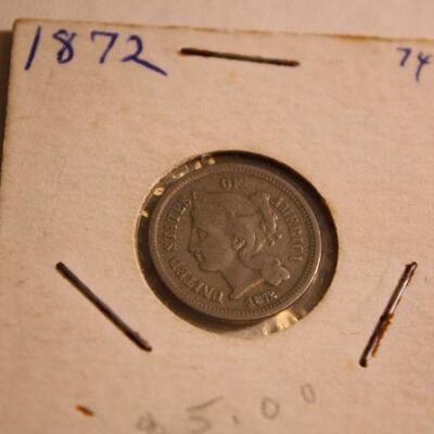 1872 3 Cent piece vintage coin