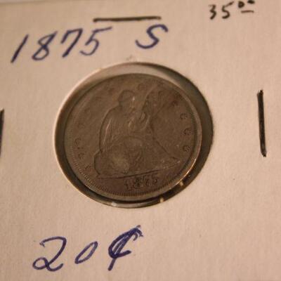 1875 S 20 Cent piece vintage coin