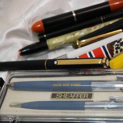 Vintage pen lot, Sheaffer, Estebrook, MontBlanc, advertising, 14k nib