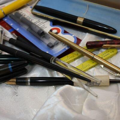 Vintage pen lot, Sheaffer, Estebrook, MontBlanc, advertising, 14k nib