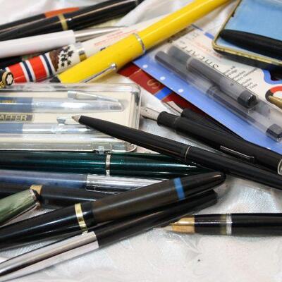 Vintage pen lot, Sheaffer, Estebrook, MontBlanc, advertising, 14k nib