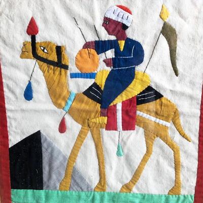 Lot 164 Fabric Camel & Rider Picture Framed Under Glass Pyramid Egypt