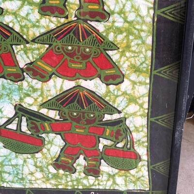 Lot 166 Framed Batik Fabric Print Natives Hut Oxen