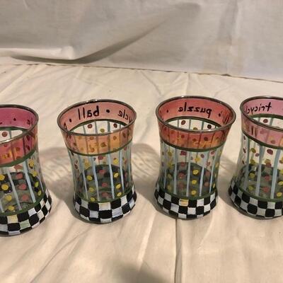 Set of 4 McKenzie Childs hand painted glasses