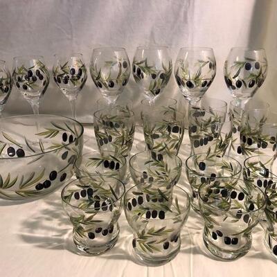 Contemporary Handpainted barware and stemware with bowl