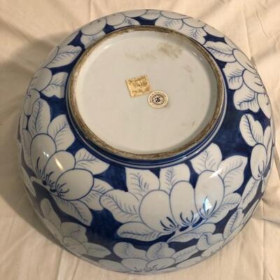 William Sonoma Large blue and white bowl - white floral design