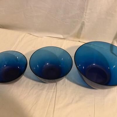 Blue glass nesting bowls