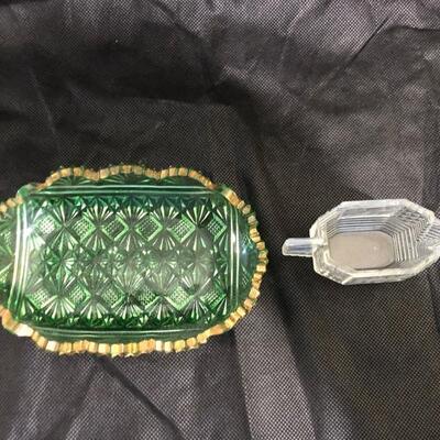 Depression Glass creamer and dish