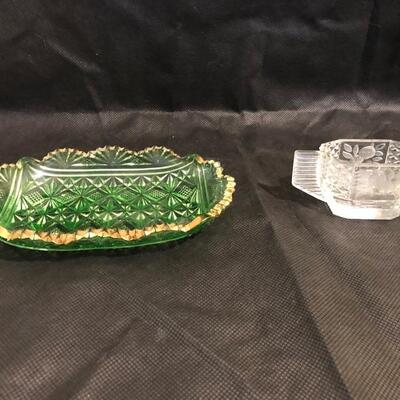 Depression Glass creamer and dish