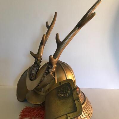 Lot 30: Vintage Samurai Kabuto Helmet on Presentation Pillow (Deer Horn)