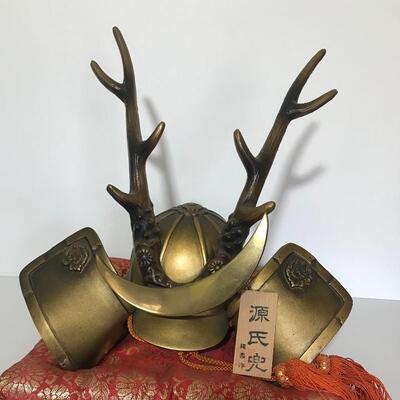 Lot 30: Vintage Samurai Kabuto Helmet on Presentation Pillow (Deer Horn)
