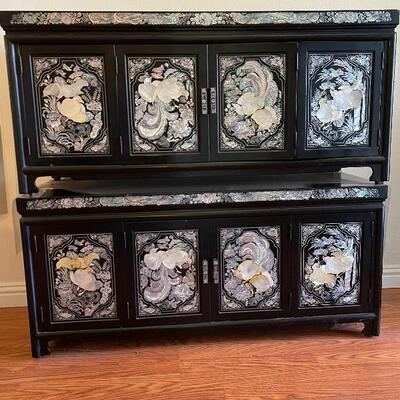 Korean black lacquer side boards with small drawers