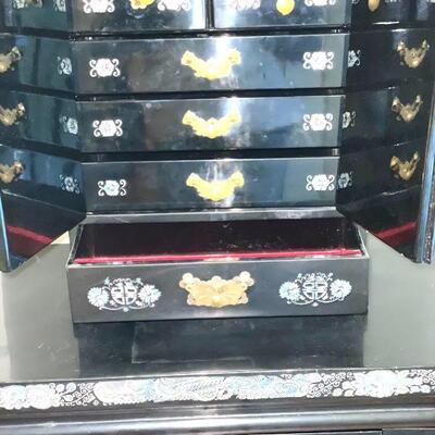 Black lacquer mother of pearl jewelry chest 