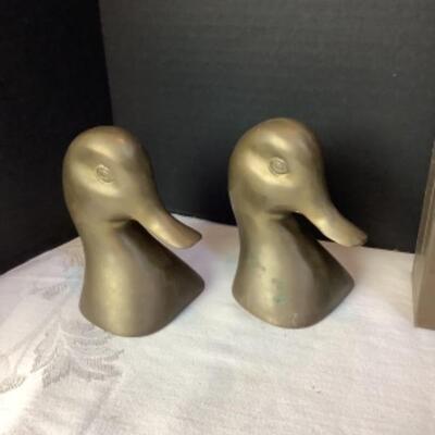 2207 Carved Wood Duck Bellows Brass Duck Decor Pair of Brass Swans