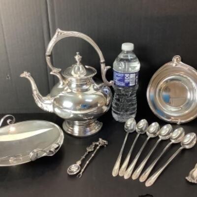 2214 Silver On Copper Tea Pot WM> Rogers Silver plate Bowl Crown Silver Plate Spoons