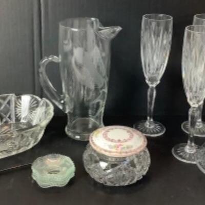 2219 Crystal Champagne Glasses Cut Glass Bowl Etched Glass