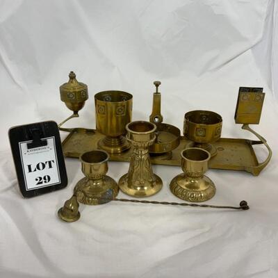 -29- VINTAGE | Brass Smoking Set | Three Candle Holders | Snuffer